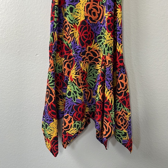 Vintage 80s Papillon by Paula Carbone Floral Handkerchief Slip Dress - Picture 3 of 8